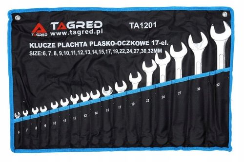 ZESTAW KLUCZY PŁASKO OCZKOWYCH 17 ELEMENTÓW MOCNE KUTE HARTOWANE na Arena.pl
