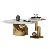Zestaw złotych stolików kawowych Milen z kamiennym blatem marmurkowym