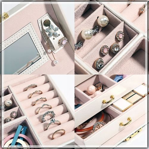 SZKATUŁKA KUFEREK NA BIŻUTERIĘ POJEMNY ELEGANCKI PUDEŁKO Z LUSTERKIEM BIAŁE na Arena.pl