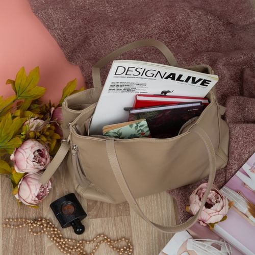 VERA PELLE torebka damska skórzana shopper z paskiem na ramię V514 beżowa na Arena.pl