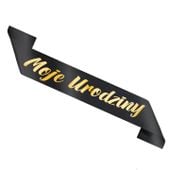 Szarfa urodzinowa Moje Urodziny czarno-złota