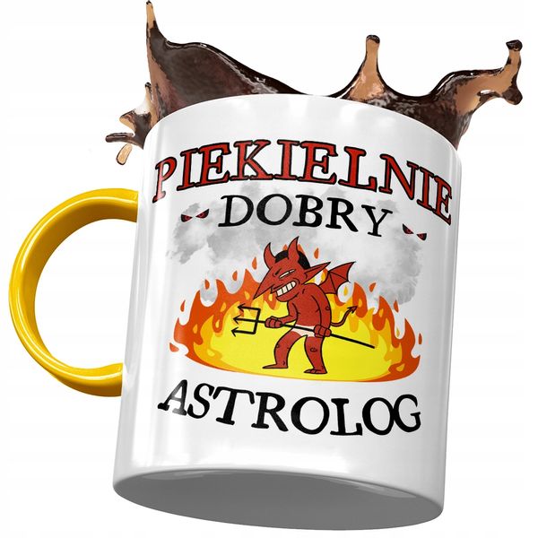 Kubek Żółty Dla Astrologa Piekielnie Dobry Z Nadrukiem Ze Zdjęciem zdjęcie 1