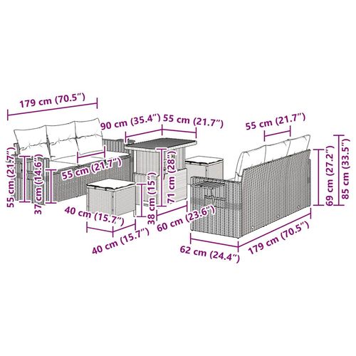 Zestaw Sof na Ogród 9 pcs Szary polirattan na Arena.pl