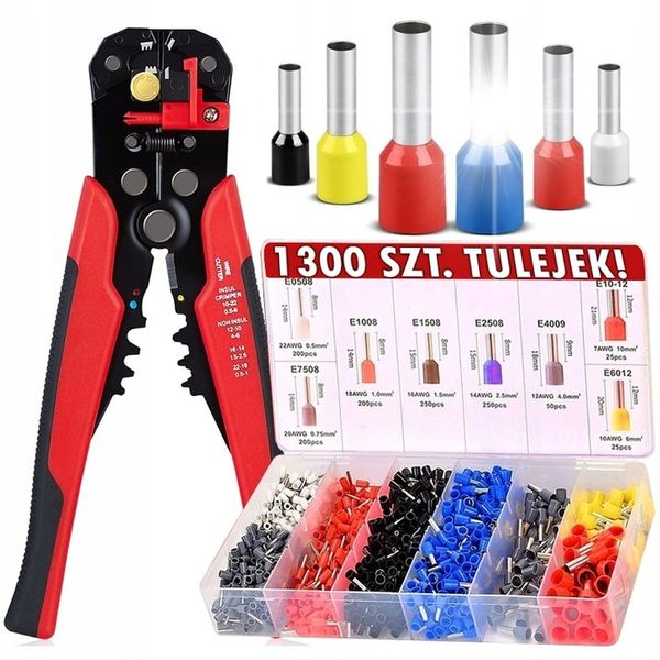 ZACISKARKA KONEKTORÓW KOŃCÓWEK ŚCIĄGACZ IZOLACJI +1300 szt. TULEJEK zdjęcie 1