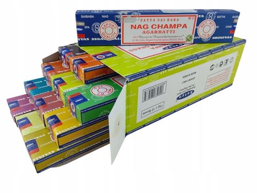 NATURALNE INDYJSKIE KADZIDEŁKA PYŁKOWE SATYA MIX 12 ZAPACHÓW nr 5 + na Arena.pl