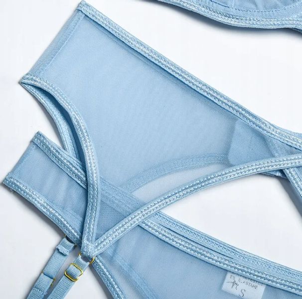 KOMPLET Bielizny Damskiej STANIK Choker PASY NA UDA BRZUCH Biały L zdjęcie 3