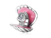 Rodowany srebrny charms do pandora otwarta muszla muszelka serce pierścionek srebro 925 BEAD88