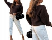 KOBIECY SWETER CIEPŁY MIŁY W DOTYKU MIĘCIUTKI wełna alpaka dekolt V