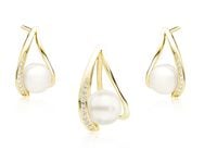 Elegancki pozłacany srebrny komplet z perłami i cyrkoniami perła perły krople cyrkonie srebro 925 Z1595ZG_W