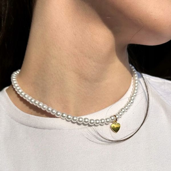 NASZYJNIK z PEREŁEK PEREŁ z ZAWIESZKĄ SERCA SERCE SERUSZKO DAMSKI ELEGENCKI zdjęcie 3