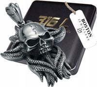 SREBRNA TRUPIA CZASZKA NA ŁAŃCUSZEK STAL CHIRURGICZNA 316L BOSTON JEWELLERY