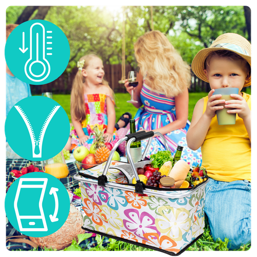 Kosz Termiczny Na Zakupy Piknikowy Duży 30 Litrów Kwiaty na Arena.pl