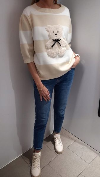 COCOMORE Sweter w Pasy MIŚ Bear Beżowy + Biały + Camel Nowość zdjęcie 12