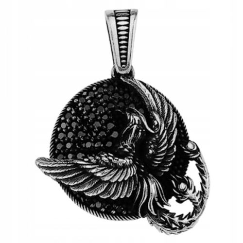 Męska zawieszka medalion na łańcuszek Fenix na tle czarnych kamieni, srebro na Arena.pl
