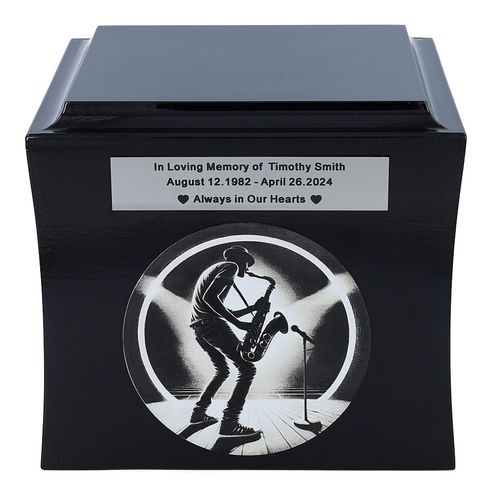 Urna dla saksofonisty Urna kremacyjna z saksofonem Czarna / Plakietka na Arena.pl
