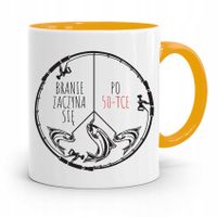 Kubek Żółty Wędkarza Branie Zaczyna Się Po 50-Tce Z Nadrukiem Ze Zdjęciem