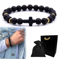 Bransoletka męska LAWA WULKANICZNA krzyżyk KRZYŻ KORALIKI regulowana HOWLIT