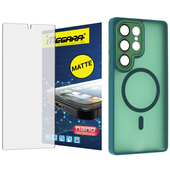 szkło hybrydowe do samsung galaxy s25 ultra matowe + megasafe etui zielone