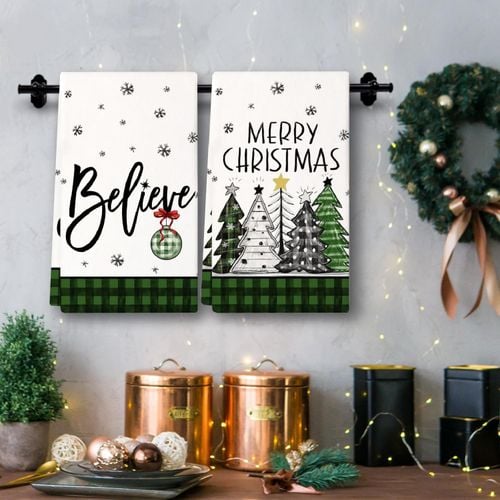 Zestaw 2 Ręczników Kuchennych Świątecznych 40x60 cm Wzór Choinki Poliester na Arena.pl