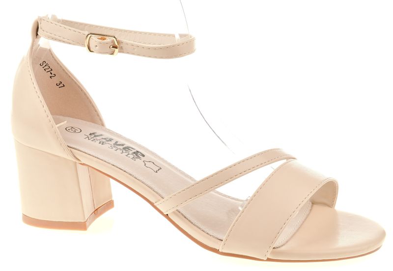 Sandały na obcasie słupku 5,5 cm. beżowe Rozmiar obuwia - 40 zdjęcie 1