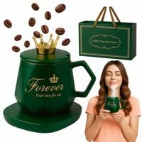 ZESTAW PODGRZEWACZ DO KAWY/HERBATY KUBEK ŁYŻKA PREZENT NA MIKOŁAJKI ŚWIĘTA