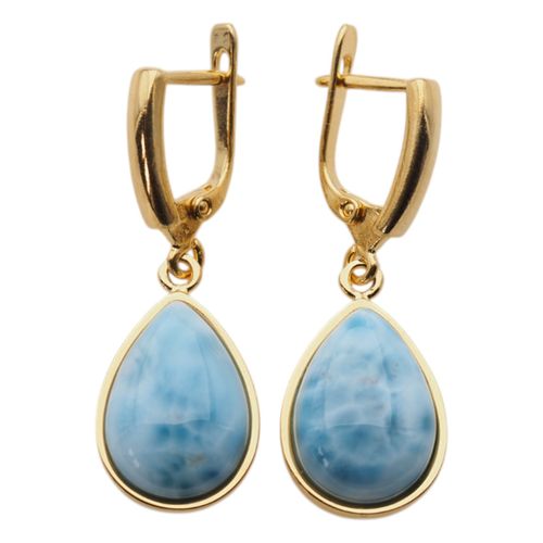 Kolczyki - Larimar łza w srebrze złoconym 3 na Arena.pl