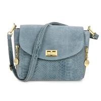 Włoska Torebka Skórzana Listonoszka Skóra Węża Niebieski Jeans T96