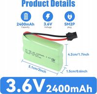 Akumulator 3.6V 2400mAh Ni-MH AA | Ładowanie przez USB | Wtyczka SM 2P