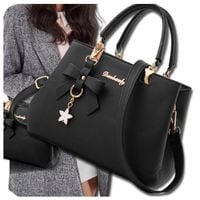 Klasyczna Torebka damska na ramię torba czarna pasek Brelok kuferek miejska