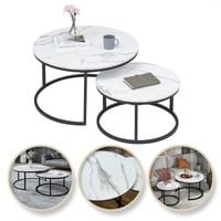 zestaw okrągłych stolików kawowych 2w1 biały marmur 60 i 80 cm stl14