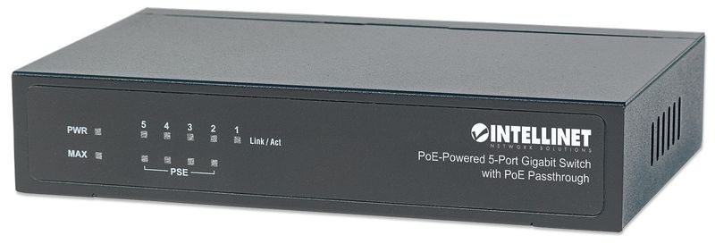 INTELLINET Switch Gigabit 5xPoE Passthrough zasilany PoE lub AC, 68W zdjęcie 3