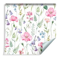 Tapeta Ozdobna Delikatne Kwiaty Polne Malowane Akwarelą