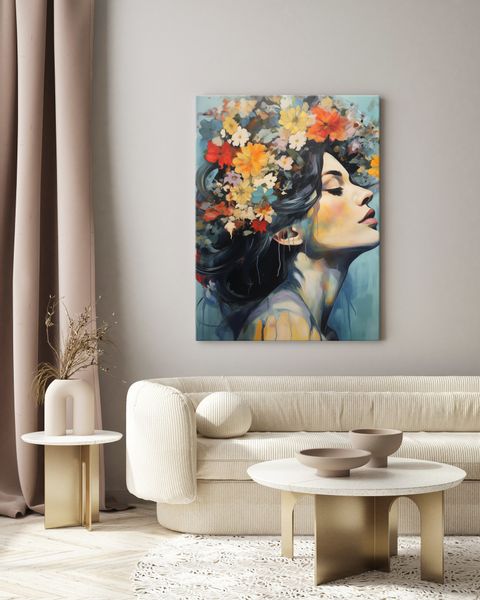 Obraz Do Salonu PORTRET Kobiety Pastelowe Kwiaty Akwarele 50cm x 70cm zdjęcie 5