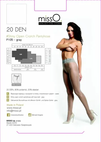 misso p105 rajstopy z wycięciem szare s/m, koronka, połysk na Arena.pl