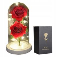 WIECZNA Róża PODWÓJNA W SZKLE Świecąca LED PREZENT