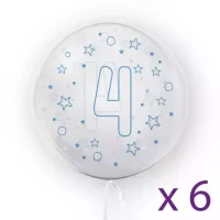 Balony z cyfrą "4" (6 sztuk), gwiazdki niebieskie