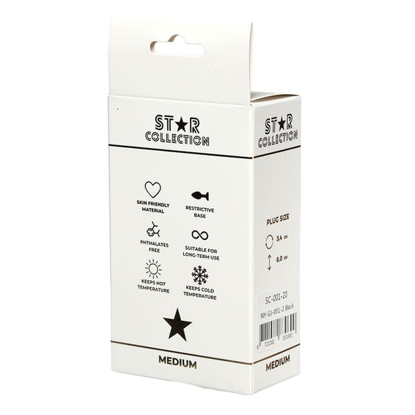 Star Collection - Black Silicone Anal Plug M - Light Pink Stone zdjęcie 2
