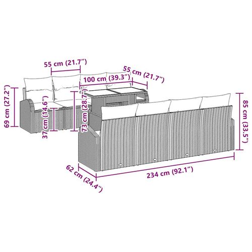 Zestaw Sof na Ogród 9 pcs Szary 100 x 55 x 73 cm Polirattan na Arena.pl