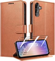 Etui Samsung A54 5G portfel + szkło hartowane pokrowiec brązowy