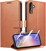 Etui Samsung A54 5G portfel + szkło hartowane pokrowiec brązowy