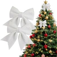 KOKARDA ŚWIĄTECZNA 2SZT BIAŁA BŁYSZCZĄCA 15CM NA CHOINKĘ DRZWI OKNO