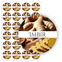 NAKLEJKI etykietki imbirowy kolorowe IMBIR przetwory sok słoiki 24szt.