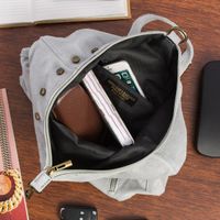 Jasnoszary Włoski Stylowy Plecak Damski Skórzany Zamsz A4 W14