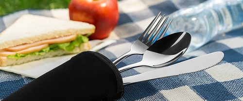 Sztućce turystyczne nóż widelec łyżka stalowe w etui zestaw 4w1 czarny na Arena.pl