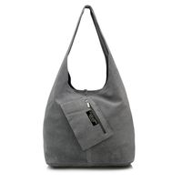 VERA PELLE torebka zamszowa worek na ramię z saszetką V132 c.szara