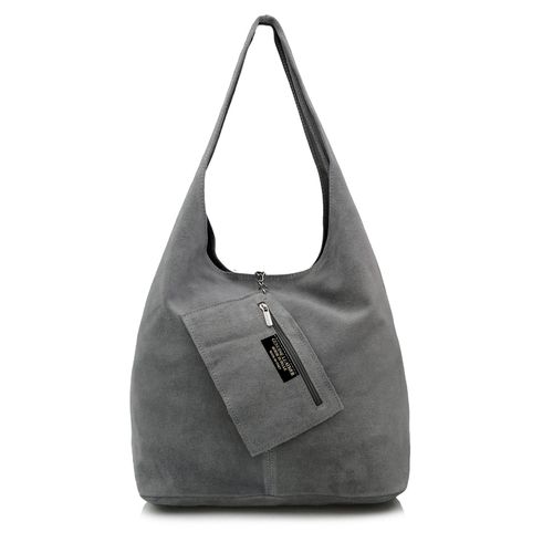 VERA PELLE torebka zamszowa worek na ramię z saszetką V132 c.szara na Arena.pl