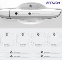 Przezroczyste Naklejki Pod Klamki drzwi samochodu SKODA z Logo 8 szt