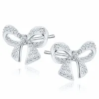 DELIKATNE RODOWANE SREBRNE KOLCZYKI WKRĘTKI KOKARDY KOKARDKI BIAŁE CYRKONIE