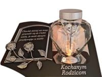RODZICE SOLARNY ZNICZ LAMPION NA GRÓB SERCE SZKŁO SREBRO SKOS SENTENCJA