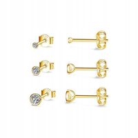 KOLCZYKI 3 pary złote cyrkonie srebro 925 pozłacane